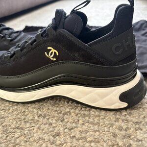 Chanel Velvet Trainers Sneakers CC Gold Logo